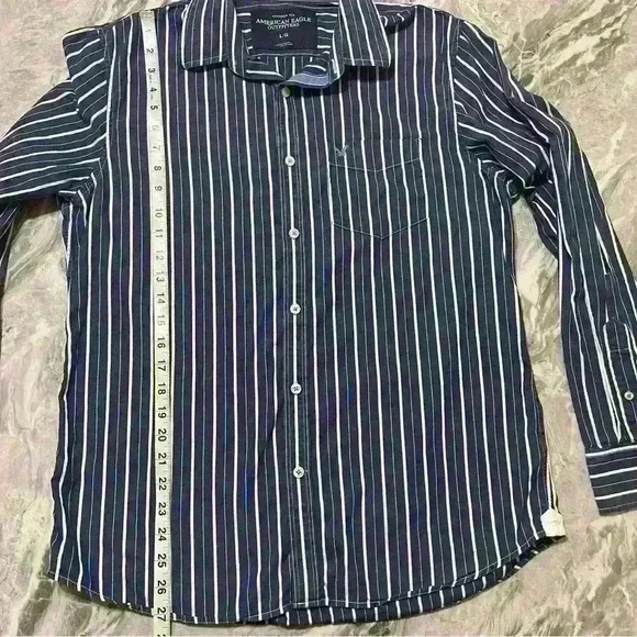 American Eagle Shirt Mens Size Large Vintage Fit Blue Striped Long Sleeve - Picture 4 of 9